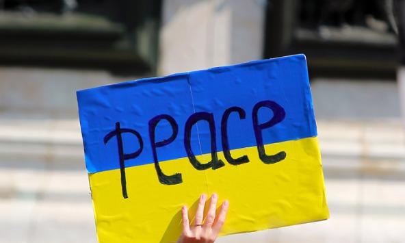 Ukrainian flag at peace protest